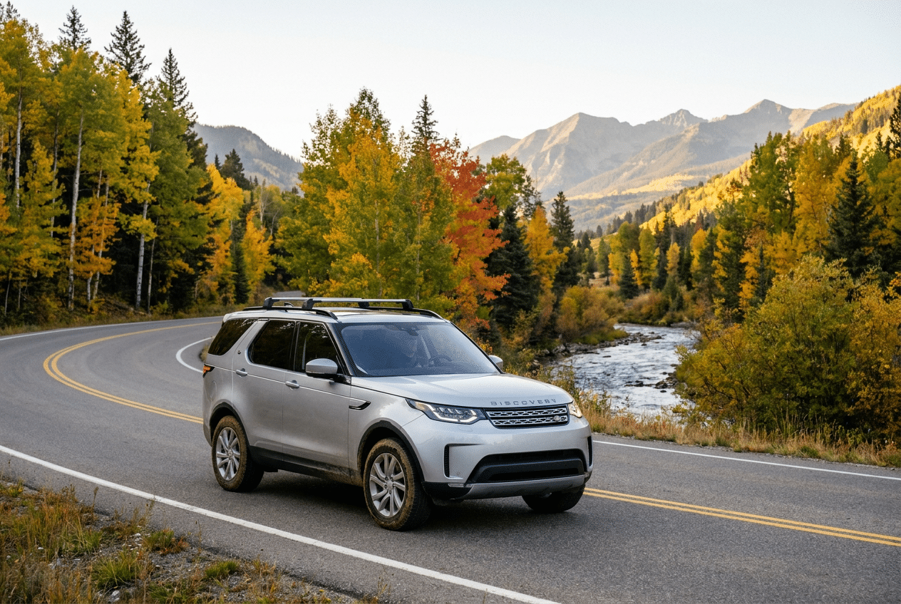 Subaru Ascent SUV plateado conduciendo por una carretera de montaña en otoño, resaltando su espíritu aventurero y capacidad familiar.